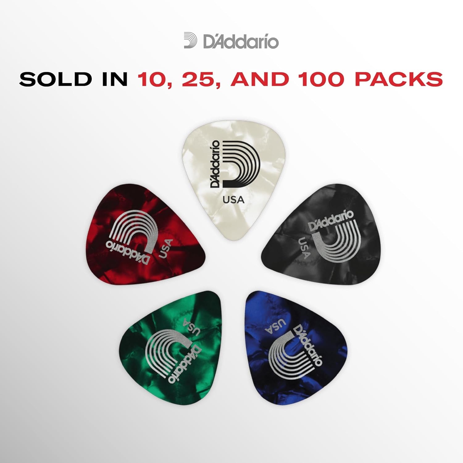D'Addario Celluloid Guitar Picks - Guitar Accessories - Guitar Picks for Acoustic Guitar, Electric Guitar, Bass Guitar - Natural Feel, Warm Tone - Assorted, Medium 0.70Mm, 10 Count (Pack of 1)
