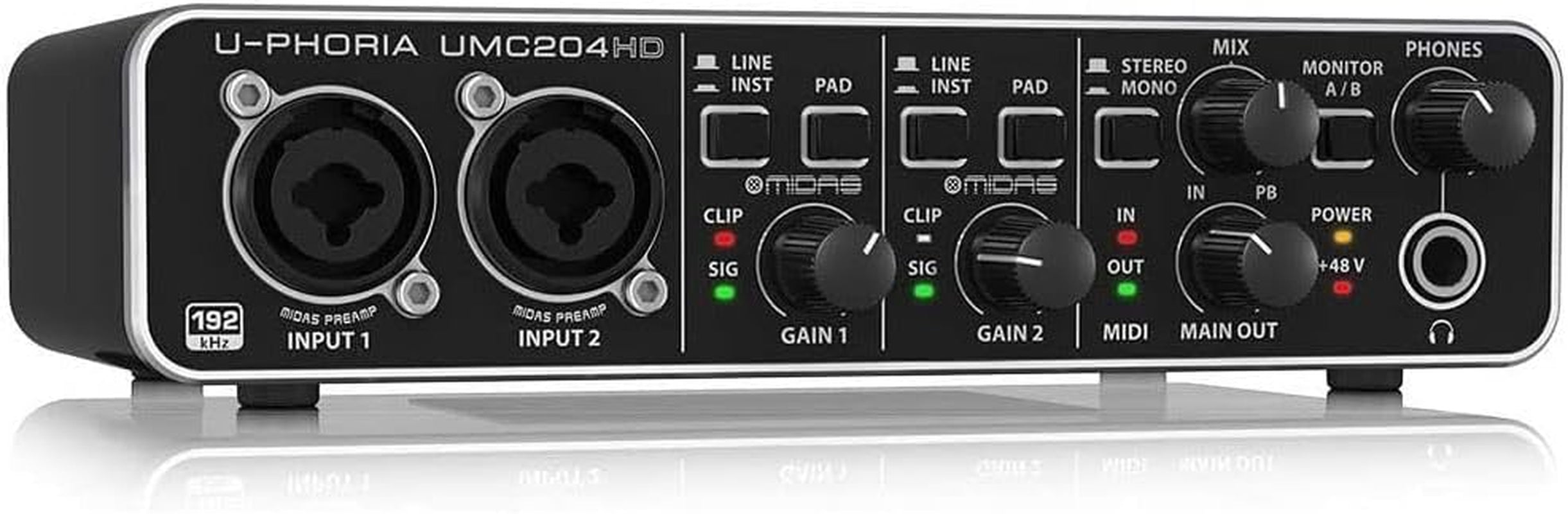 U-Phoria UMC204HD Audiophile 2X4 USB Audio/Midi Interface with MIDAS Mic Preamplifiers, 24-Bit/192Khz Resolution