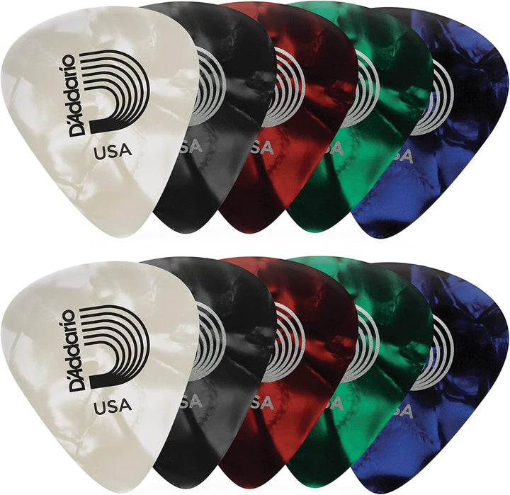 D'Addario Celluloid Guitar Picks - Guitar Accessories - Guitar Picks for Acoustic Guitar, Electric Guitar, Bass Guitar - Natural Feel, Warm Tone - Assorted, Medium 0.70Mm, 10 Count (Pack of 1)
