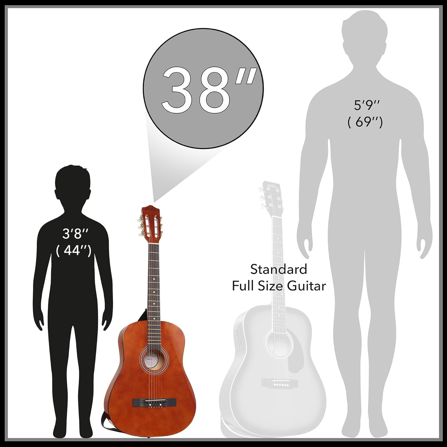 38-Inch Beginner Acoustic Guitar Package (Brown), Basic Starter Kit W/Gig Bag, Strings, Strap, Tuner, Pitch Pipe, Picks