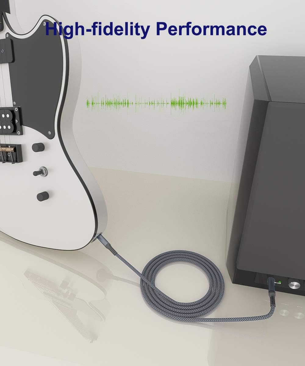 1/4 Inch TRS Instrument Guitar Cable 10Ft 2Pack,Straight 6.35Mm Guitar Bass AMP Cord,Quarter Inch 6.3Mm Male Jack Stereo Audio Balanced Line for Electric Guitar,Bass,Keyboard,Amplifier,Speaker