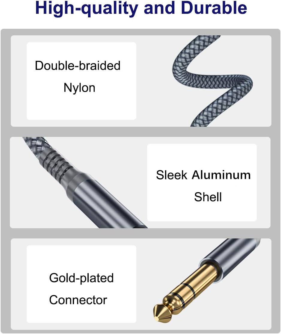 1/4 Inch TRS Instrument Guitar Cable 10Ft 2Pack,Straight 6.35Mm Guitar Bass AMP Cord,Quarter Inch 6.3Mm Male Jack Stereo Audio Balanced Line for Electric Guitar,Bass,Keyboard,Amplifier,Speaker