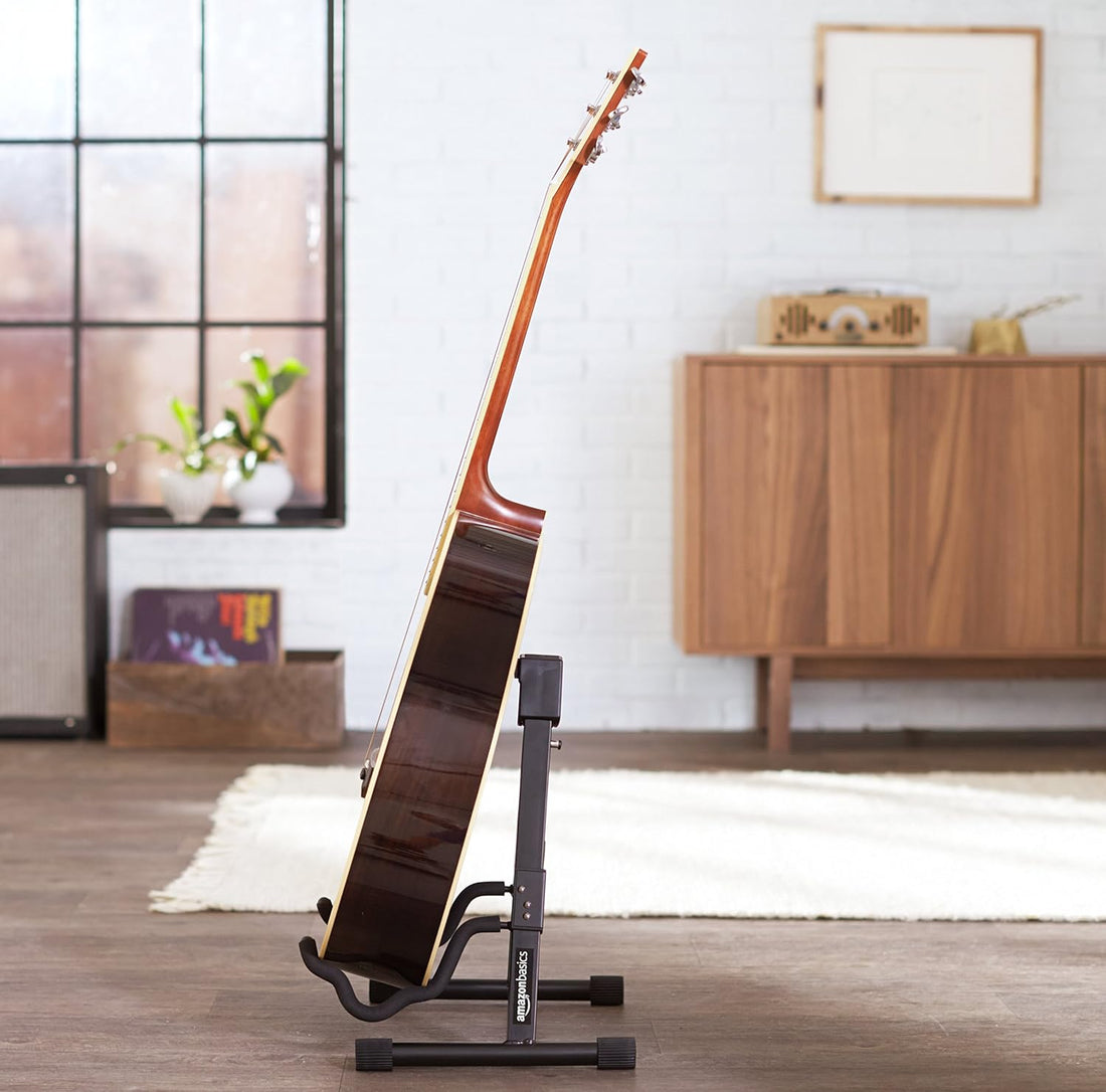 Adjustable Folding Guitar Stand, A-Shape, Fully Assembled - for School Music Program, Concerts & Multiple Users, Black