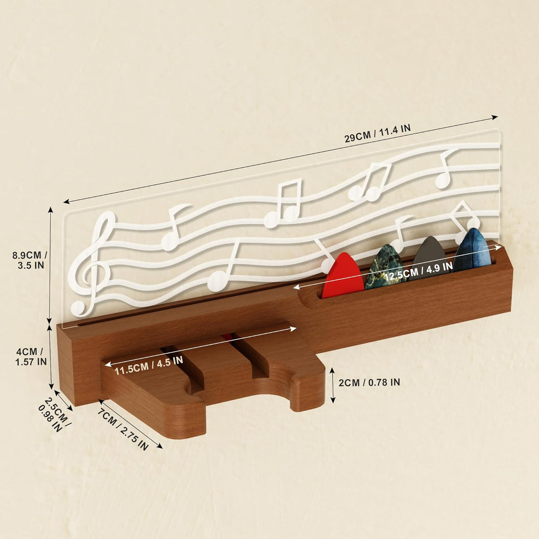 Guitar Wall Mount Stand with LED Lights - Solid Wood & Acrylic Usb-Powered Guitar Accessories - Gift for Men, Guitar Players, Music Lovers (For Acoustic, Electric Bass, Ukulele)