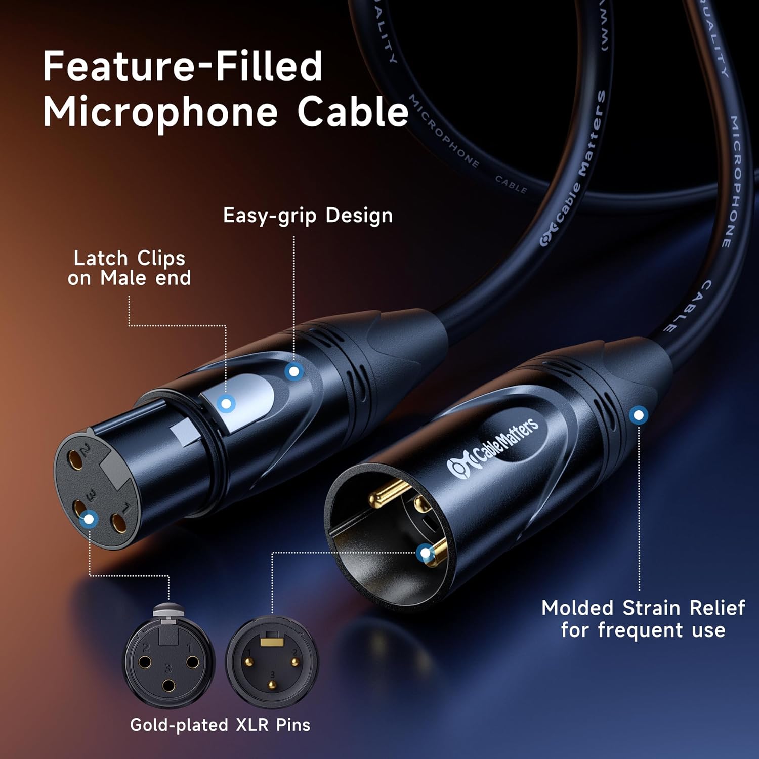 2-Pack Premium XLR to XLR Cables - 6Ft, Male to Female Microphone Cable, Oxygen-Free Copper (OFC) Mic Cord, Black