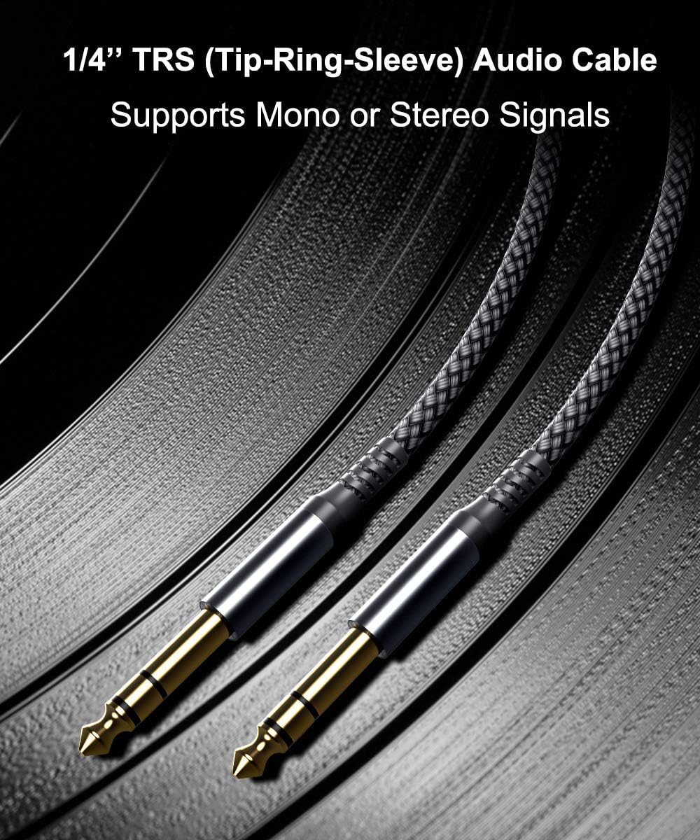 1/4 Inch TRS Instrument Guitar Cable 10Ft 2Pack,Straight 6.35Mm Guitar Bass AMP Cord,Quarter Inch 6.3Mm Male Jack Stereo Audio Balanced Line for Electric Guitar,Bass,Keyboard,Amplifier,Speaker