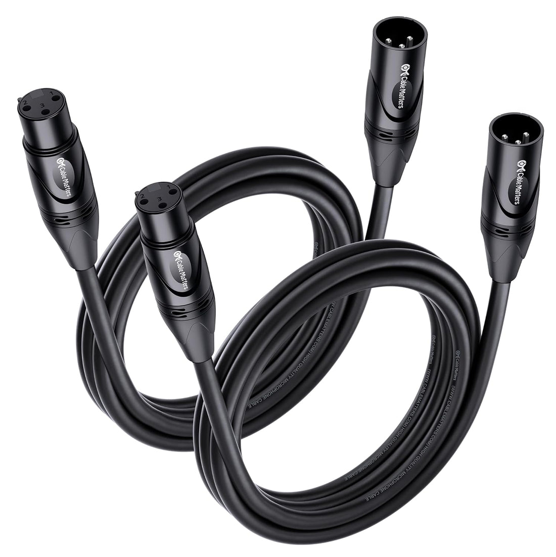 2-Pack Premium XLR to XLR Cables - 6Ft, Male to Female Microphone Cable, Oxygen-Free Copper (OFC) Mic Cord, Black