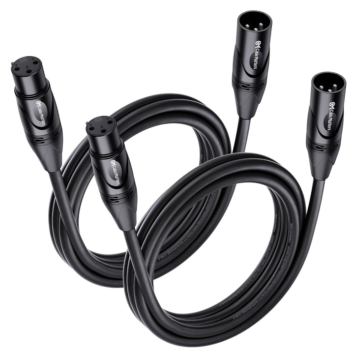 2-Pack Premium XLR to XLR Cables - 6Ft, Male to Female Microphone Cable, Oxygen-Free Copper (OFC) Mic Cord, Black