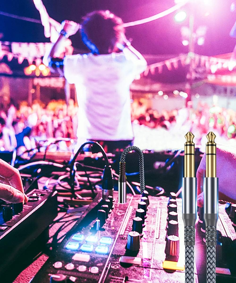 1/4 Inch TRS Instrument Guitar Cable 10Ft 2Pack,Straight 6.35Mm Guitar Bass AMP Cord,Quarter Inch 6.3Mm Male Jack Stereo Audio Balanced Line for Electric Guitar,Bass,Keyboard,Amplifier,Speaker