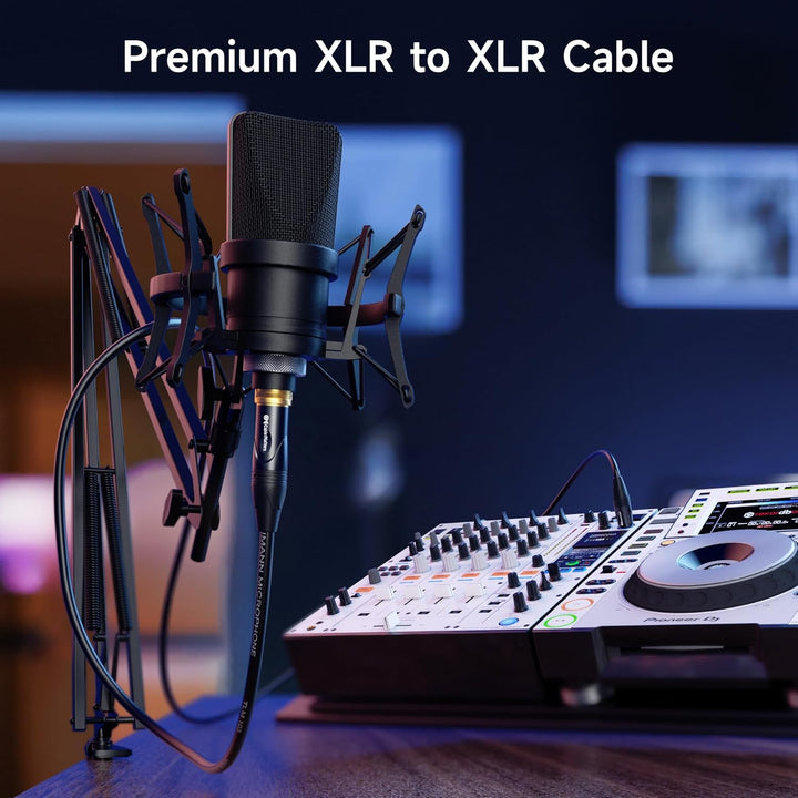 2-Pack Premium XLR to XLR Cables - 6Ft, Male to Female Microphone Cable, Oxygen-Free Copper (OFC) Mic Cord, Black
