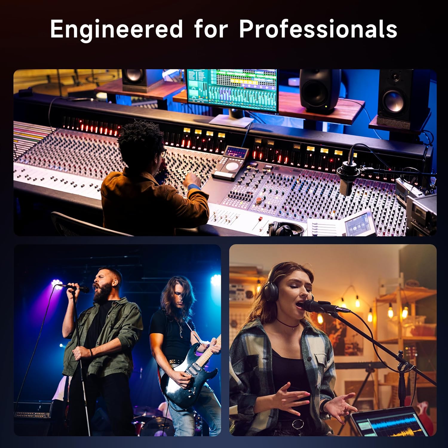 2-Pack Premium XLR to XLR Cables - 6Ft, Male to Female Microphone Cable, Oxygen-Free Copper (OFC) Mic Cord, Black