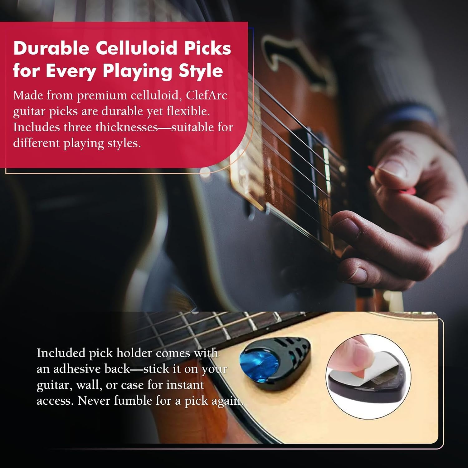 Guitar Wall Mount White - 2 Pack Guitar Wall Hangers, Guitar Picks, Pick Holder, Guitar Accessories, U-Shape Hardwood Guitar Hanger, Gifts for Guitarists, with 6 Assorted Guitar Picks