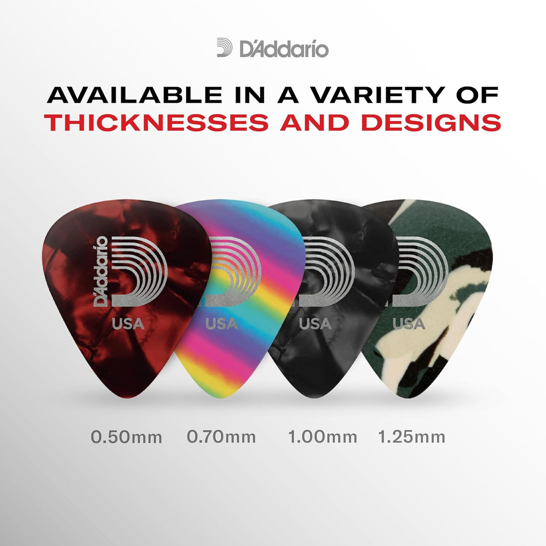 D'Addario Celluloid Guitar Picks - Guitar Accessories - Guitar Picks for Acoustic Guitar, Electric Guitar, Bass Guitar - Natural Feel, Warm Tone - Assorted, Medium 0.70Mm, 10 Count (Pack of 1)