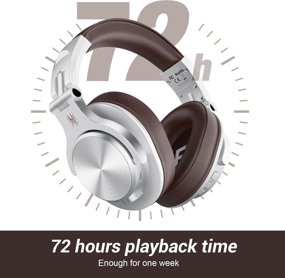 A70 Bluetooth over Ear Headphones, Wireless Headphones W/ 72H Playtime, Hi-Res, 3.5Mm/6.35Mm Wired Audio Jack for Studio Monitor & Mixing DJ E-Guitar AMP, Computer Laptop PC Tablet - Silver