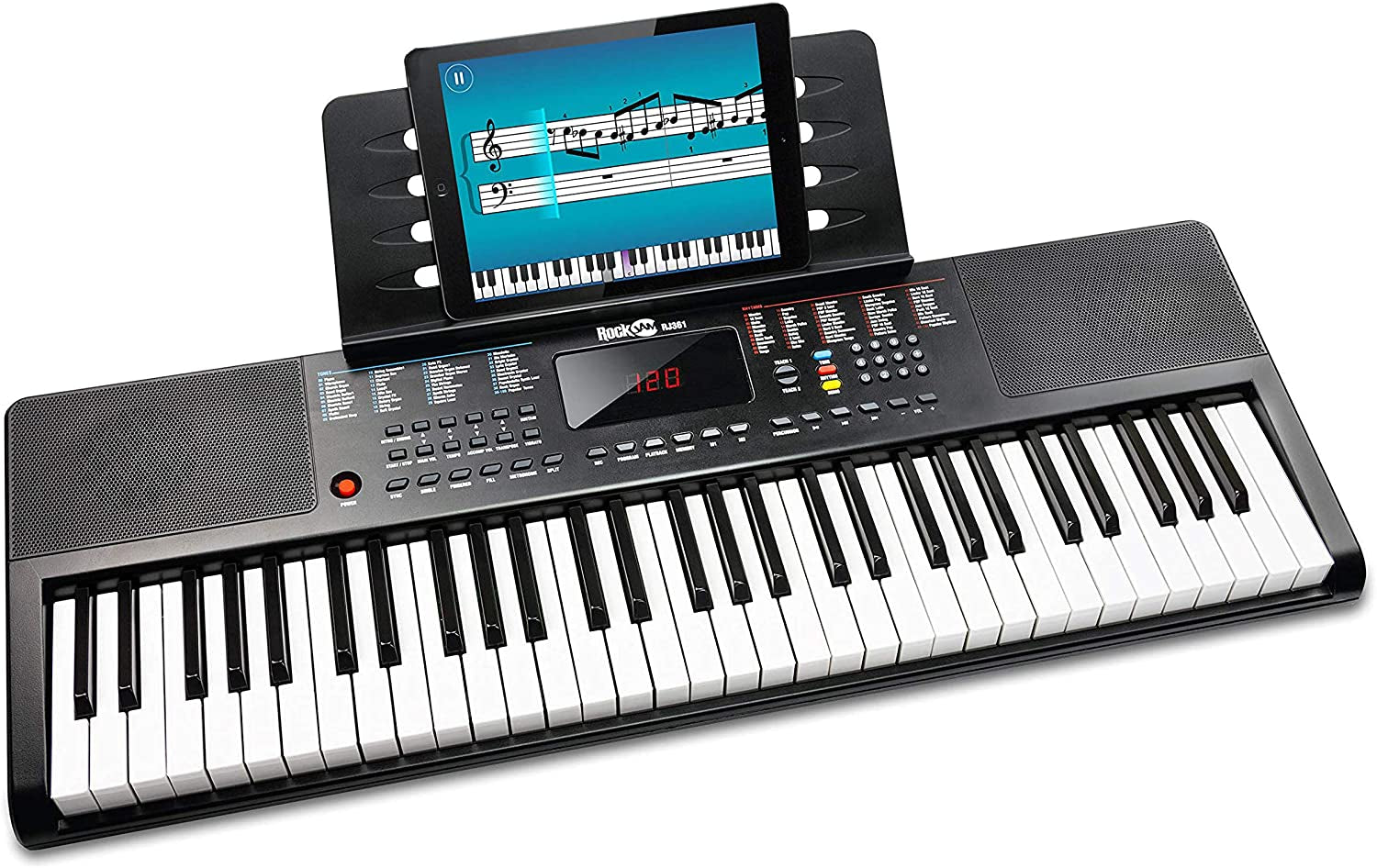 Compact 61 Key Keyboard with Sheet Music Stand, Power Supply, Piano Note Stickers & Simply Piano Lessons