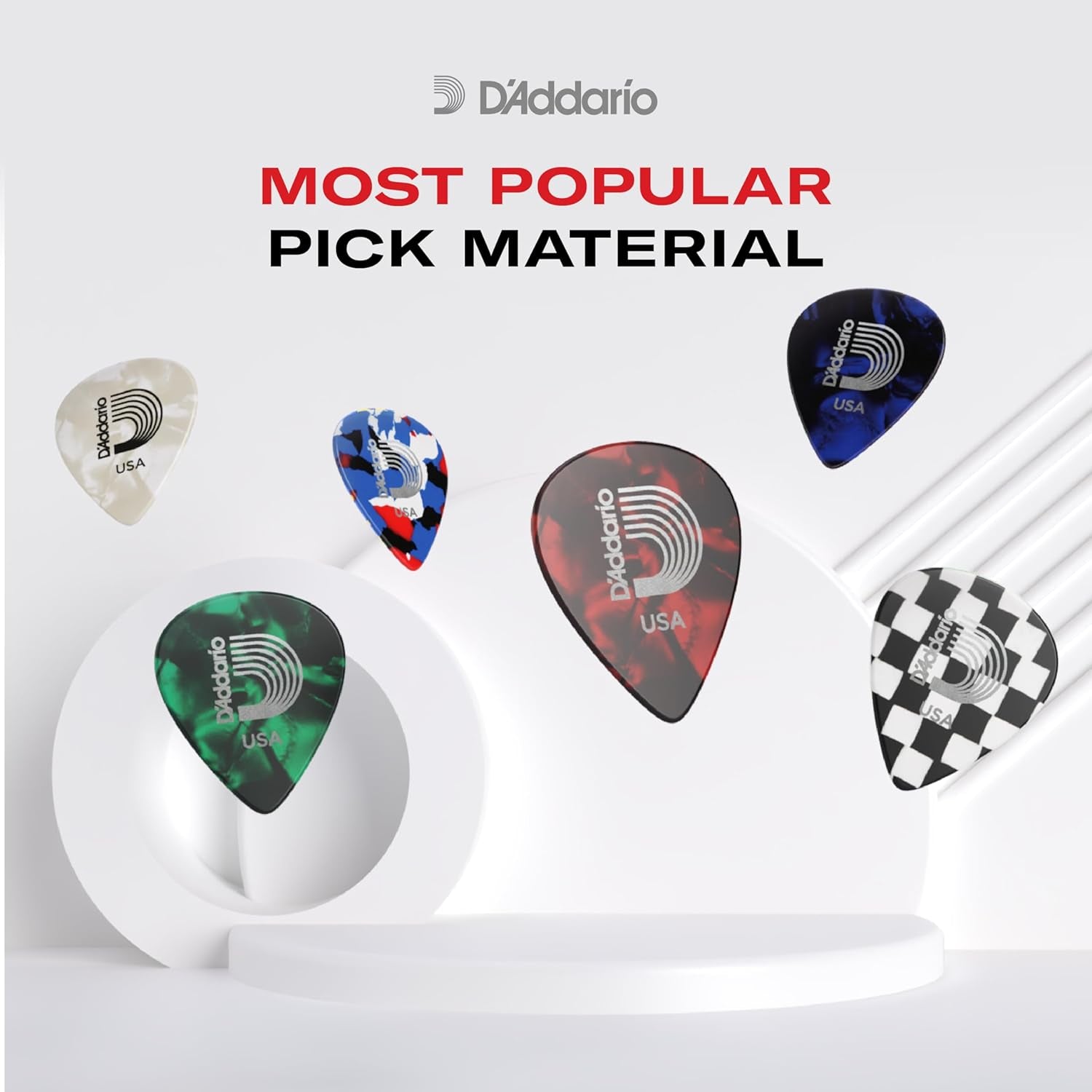 D'Addario Celluloid Guitar Picks - Guitar Accessories - Guitar Picks for Acoustic Guitar, Electric Guitar, Bass Guitar - Natural Feel, Warm Tone - Assorted, Medium 0.70Mm, 10 Count (Pack of 1)